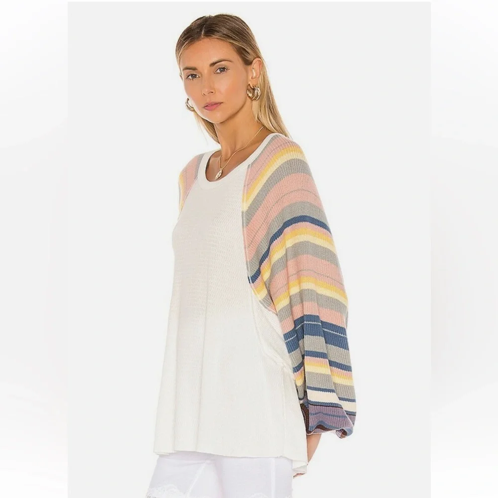 Free‎ People Rainbow Dreams Balloon-Sleeve Boho Top Size M